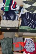 THREE BOXES OF LADIES T SHIRTS, RUGBY SHIRTS, CASUAL KNITTED WEAR, etc, to include Betty Barclay,