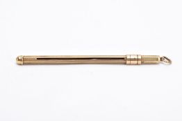 A 9CT GOLD ENGINE TURN DESIGNED SWIVEL STICK, retractable stirrer, hallmarked 9ct gold Birmingham,