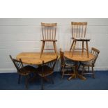 A MODERN CIRCULAR PINE DROP LEAF PEDESTAL TABLE and a small circular beech drop leaf pedestal