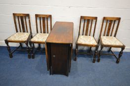AN OAK GATE LEG TABLE and four chairs (5)