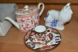 A SMALL GROUP OF ROYAL CROWN DERBY, comprising an Imari (383 pattern) coffee cup and saucer retailed