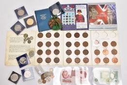 A CARDBOARD BOX OF COIN AND BANKNOTES to include a 1994 and 2006 H.U. Year sets, an L K O'Brien