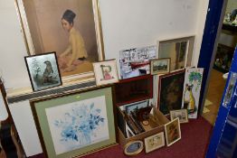 A BOX AND LOOSE ASSORTED PRINTS, to include 'Saw Ohn Nyun' by Gerald Kelly, Barbara Shaw still