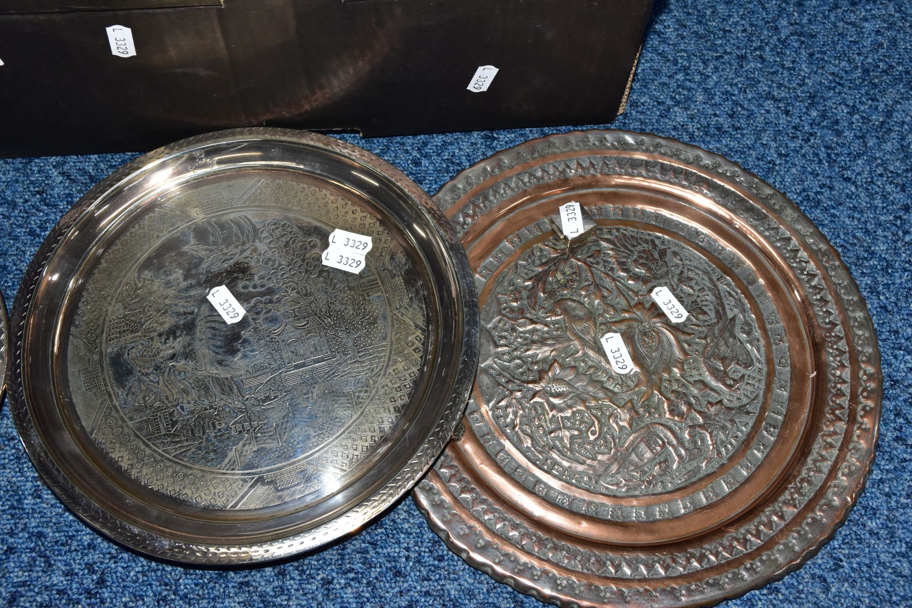 TWO BOXES OF WHITE METAL WARE, to include a box of various sized trays and entree dishes, such as - Image 7 of 9