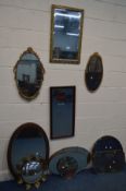 A COLLECTION OF WALL MIRRORS OF VARIOUS SHAPES AND STYLES to include a rectangular giltwood wall