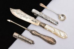 A QUANTITY OF SILVER AND WHITE METAL ITEMS, to include a floral engraved cheroot holder with