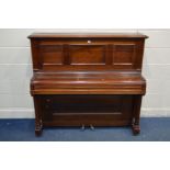 A HARCOURT MAHOGANY STRAIGHT STRUNG UPRIGHT PIANO, width 141cm