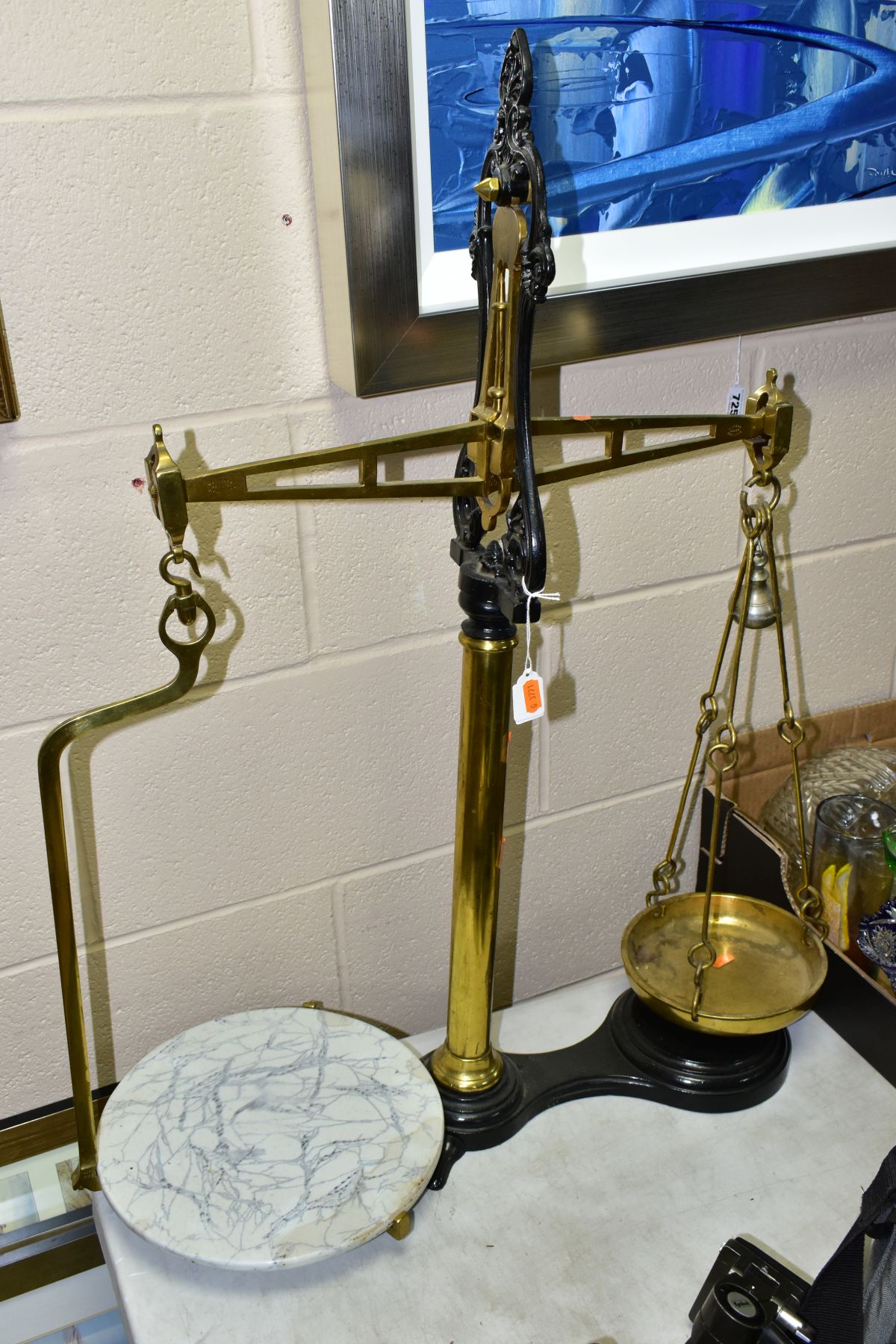 A SET OF CAST IRON AND BRASS W.T.AVERY 'AGATE' BALANCE SCALES, no weights but otherwise appear