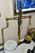 A SET OF CAST IRON AND BRASS W.T.AVERY 'AGATE' BALANCE SCALES, no weights but otherwise appear
