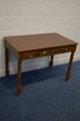 AN EARLY TO MID 20TH CENTURY OAK TWO DRAWER WRITING DESK, width 107cm x depth 64cm x height 77cm