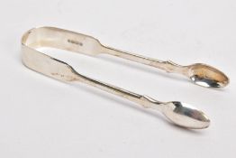 A PAIR OF HEAVY MID VICTORIAN SILVER SUGAR TONGS, of a plain polished design case, hallmarked '