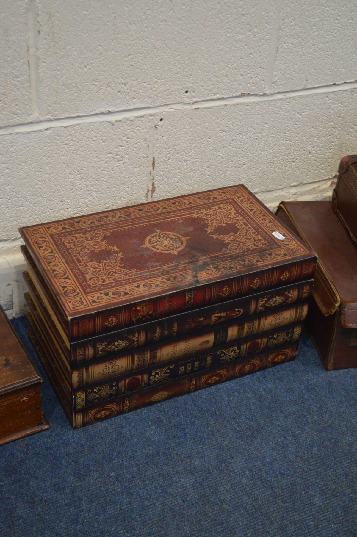 A DISTRESSED WRITING SLOPE later painted together with two mahogany jewellery boxes, a storage box - Image 4 of 5