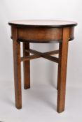 A MID 20TH CENTURY CIRCULAR PUB TABLE, oak construction to base with cross stretcher, original