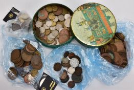 A BOX OF WORLD COINAGE to include a small amount of silver coins