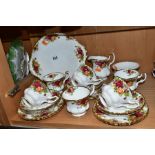 ROYAL ALBERT 'OLD COUNTRY ROSES' TEAWARES, comprising cake/sandwich plate, milk jug, sugar bowl, six