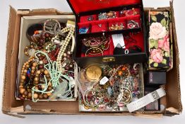 A LARGE BOX OF COSTUME JEWELLERY, to include a star shaped earring, hallmarked Birmingham, set