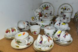 ROYAL WORCESTER EVESHAM DINNER AND TEA WARES, including two flan dishes, a coffee pot and cover, a