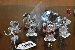 SIX PIECES OF SWAROVSKI CRYSTAL, comprising four Kris Bears (Blowing Kisses 1016623, I Love You