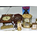 SIX 20TH CENTURY CLOCKS, comprising a Black Forest cuckoo clock with two pine cone weights, height