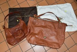 TWO LADIES BROWN LEATHER ' THE BRIDGE' BAGS both with dust bags, one width 39cm x depth 29cm, the