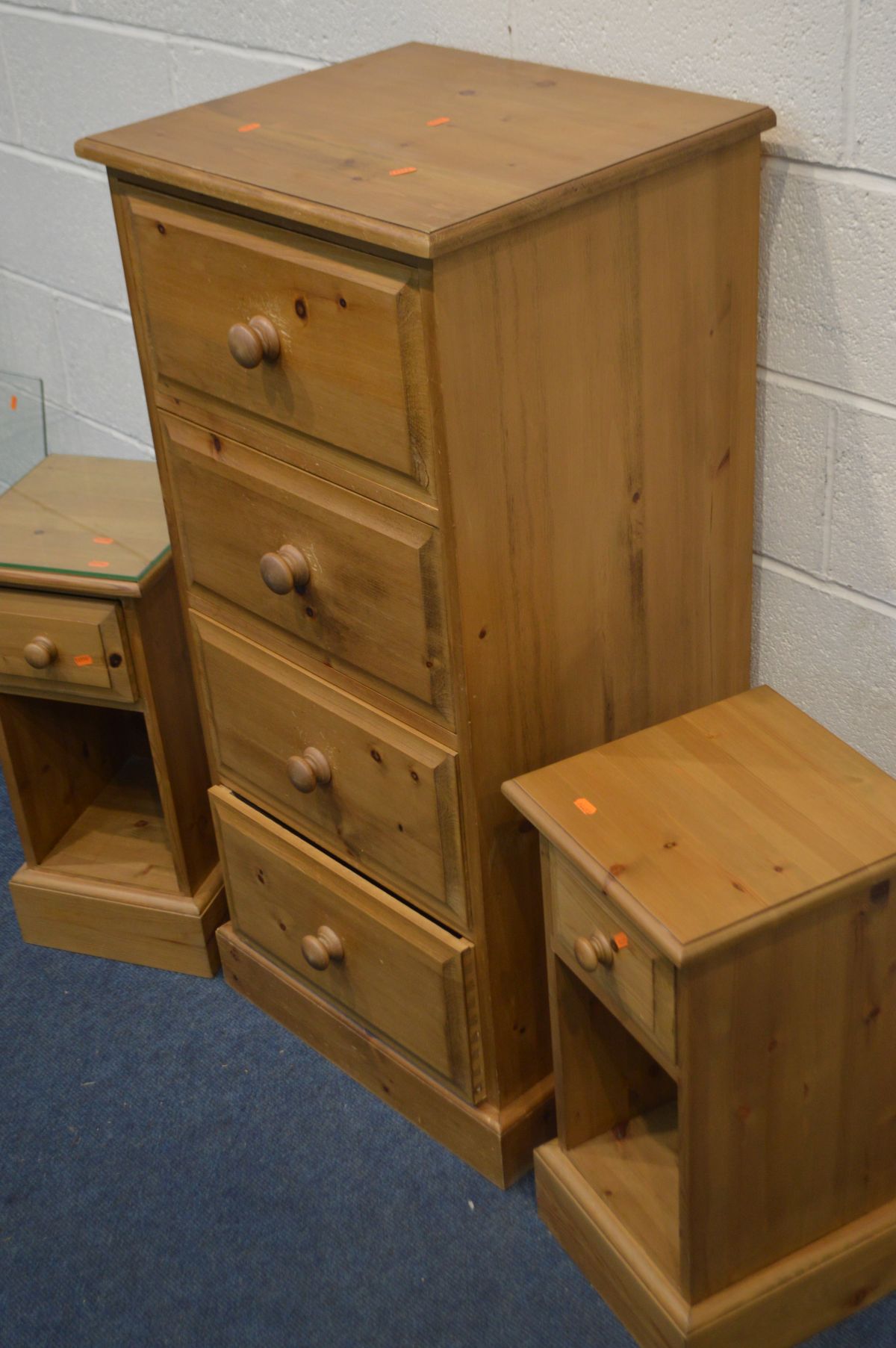 A PINE CHEST OF FOUR DEEP DRAWERS, width 53cm x depth 46cm x height 113cm together with a pair of - Image 3 of 3