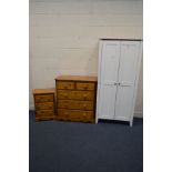A MODERN PINE CHEST OF TWO SHORT OVER THREE LONG DRAWERS width 86cm x depth 42cm x height 94cm, a