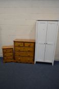 A MODERN PINE CHEST OF TWO SHORT OVER THREE LONG DRAWERS width 86cm x depth 42cm x height 94cm, a