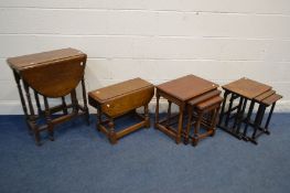 FOUR PIECES OF OAK FURNITURE to include an early 20th century slim gate leg table on turned