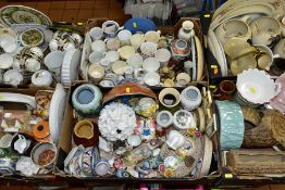 SIX BOXES OF CERAMICS, including tea wares, commemorative mugs, Studio pottery, planters, vases,