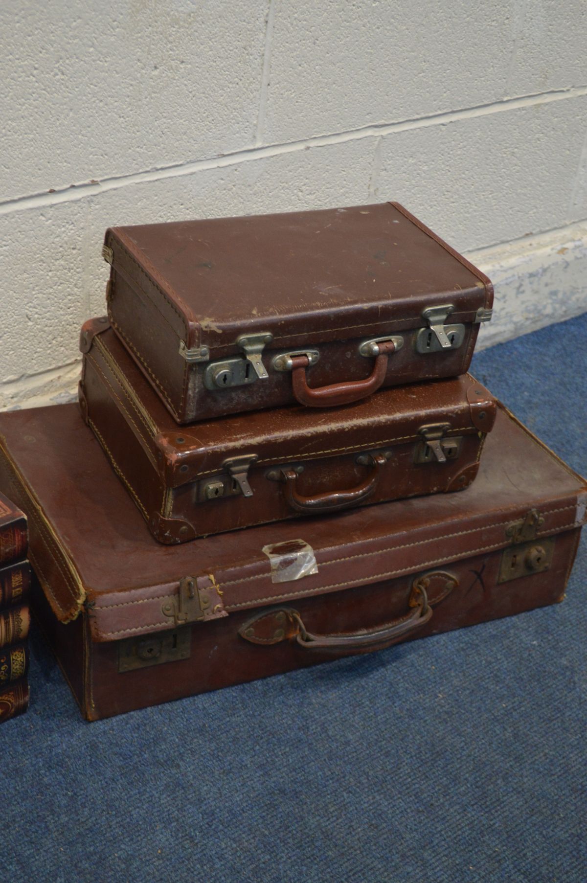 A DISTRESSED WRITING SLOPE later painted together with two mahogany jewellery boxes, a storage box - Image 5 of 5