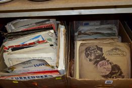 TWO BOXES OF VINYL RECORDS AND SHEET MUSIC, vinyl records are all 78's, sheet music of assorted