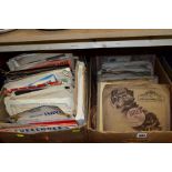 TWO BOXES OF VINYL RECORDS AND SHEET MUSIC, vinyl records are all 78's, sheet music of assorted