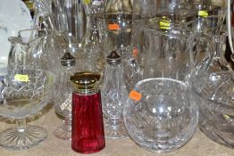A GROUP OF CUT/COLOURED GLASSWARES, ETC, to include a Rosenthal Classic glass vase, height 24cm, a