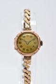 A LADIES 9CT GOLD WRISTWATCH, hand wound movement, round silver dial, Arabic numerals, blue hands,