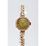 A LADIES 9CT GOLD WRISTWATCH, hand wound movement, round silver dial, Arabic numerals, blue hands,