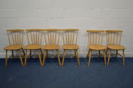 A SET OF FOUR DANISH FARSTRUP BEECH SPINDLE BACK CHAIRS and a pair of similar chairs (6)