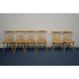 A SET OF FOUR DANISH FARSTRUP BEECH SPINDLE BACK CHAIRS and a pair of similar chairs (6)