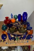 A GROUP OF GLASSWARE to include a pair of Northwood carnival glass Wishbone pattern footed and frill