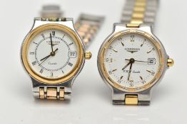 TWO LADIES 'LONGINES' QUARTZ WRISTWATCHES, the first with a round white dial signed 'Longines',