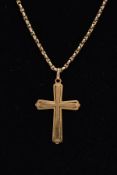 A YELLOW METAL CROSS PENDANT NECKLACE, yellow metal cross pendant, length 4.8mm, fitted with a 9ct