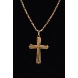 A YELLOW METAL CROSS PENDANT NECKLACE, yellow metal cross pendant, length 4.8mm, fitted with a 9ct