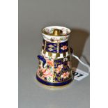 A MINIATURE ROYAL CROWN DERBY IMARI MILK CHURN, 6299 pattern, orange backstamp, height 6.5cm (