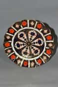 A ROYAL CROWN DERBY 1128 IMARI PATTERN FLUTED AND WAVY RIMMED PLATE, a second, printed marks, date