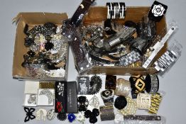 TWO BOXES OF ASSORTED COSTUME JEWELLERY, to include pieces such as cuff bracelets, bangles, quantity