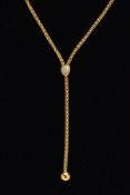 A MODERN 18CT GOLD DIAMOND FOPE LARIAT NECKLET, centring on an adjustable pave diamond slide