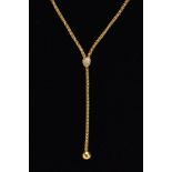 A MODERN 18CT GOLD DIAMOND FOPE LARIAT NECKLET, centring on an adjustable pave diamond slide