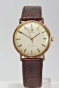 A GENTS 9CT GOLD 'OMEGA GENEVE' WRISTWATCH, hand wound movement, round silver dial signed 'Omega