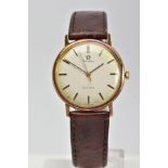 A GENTS 9CT GOLD 'OMEGA GENEVE' WRISTWATCH, hand wound movement, round silver dial signed 'Omega