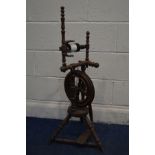 A 19TH AND LATER CENTURY MAHOGANY SPINNING WHEEL