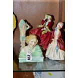 FOUR ROYAL DOULTON FIGURES, comprising Vera bust HN1730 RD No 788579, green, (hairline to base and